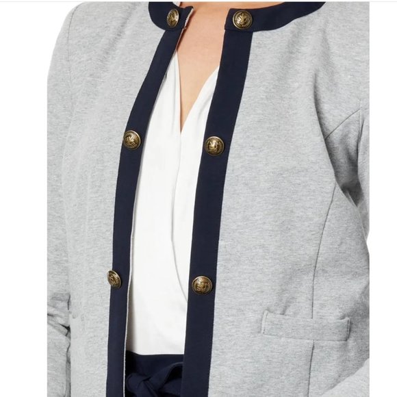 Tommy Hilfiger NEW Women Gray Heather Contrast Trim Open Front Jacket M - Picture 3 of 12